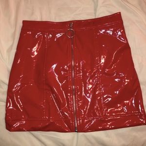 Red Faux Leather Skirt